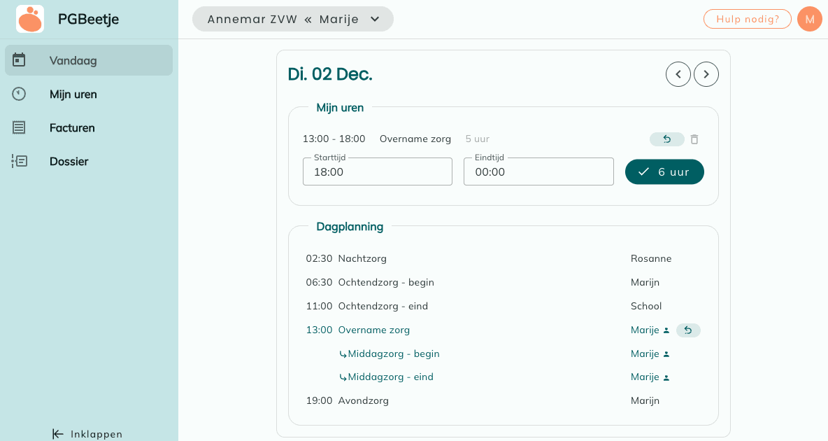 Een afbeelding van het registreren van losse PGB uren