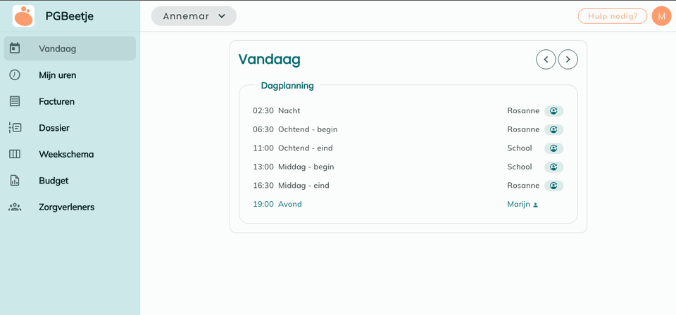 Een afbeelding van een PGB administratie dagplanning